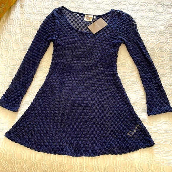 Anthropologie Lilka navy blue lacy semi-sheer Tunic top - Picture 1 of 5